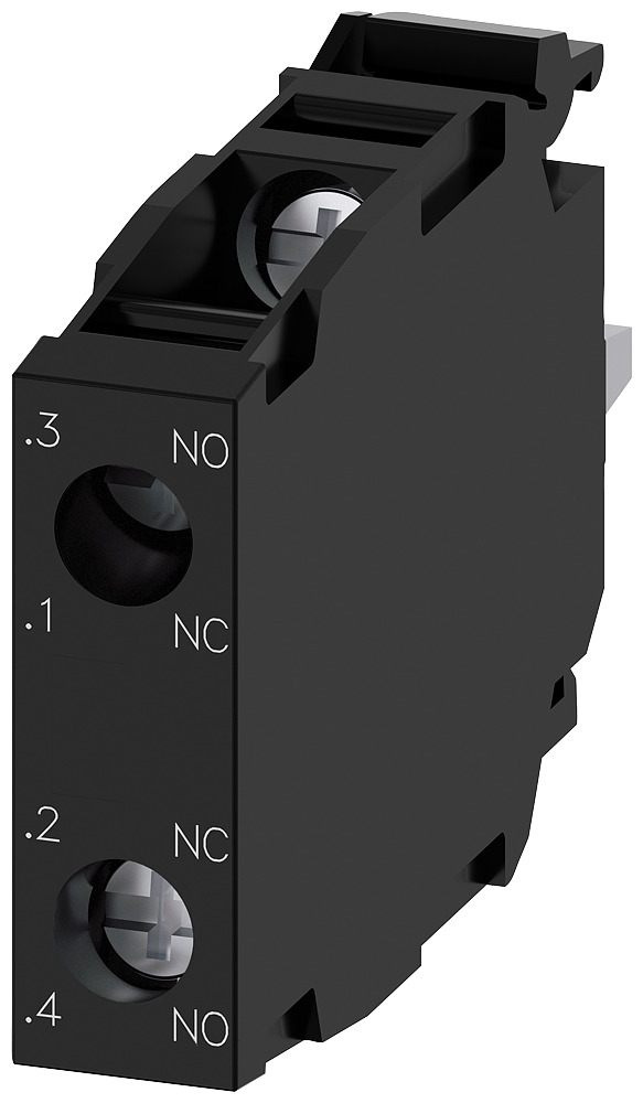 3SU14001AA101FA0 Contact Module, 22 mm, 1NO-1NC Contact, 10 A at 24 V AC, 0.1 A at 500 V DC Contact, Silver Alloy Contact, Momentary Action, Black