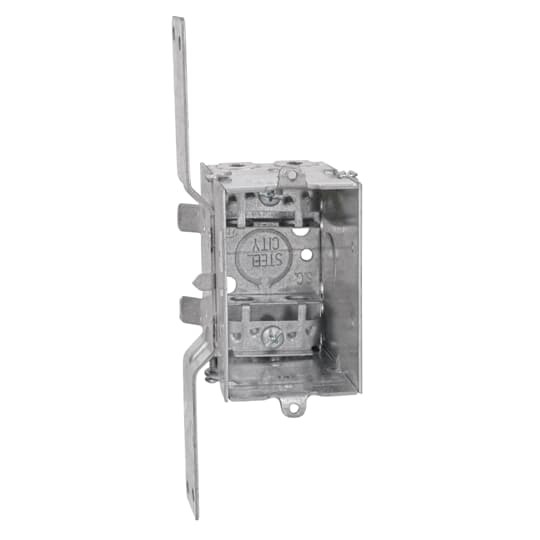 Gangable Switch Box, 14 Cubic Inches, 3 Inches Long x 2 Inches Wide x 2-3/4 Inches Deep, 1/2 Inch Knockouts, Pre-Galvanized Steel, Armored Cable Clamps (C-3) and CV Bracket Recessed 1/2 Inch, For use with Armored/Metal Clad Cable