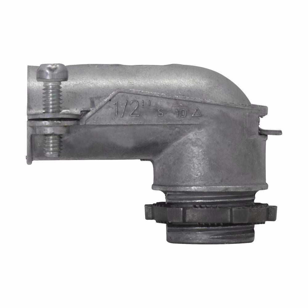 736DC Non-Insulated Squeeze Conduit Connector, 1/2 in Trade, 90 deg, Die Cast Zinc, Zinc Plated