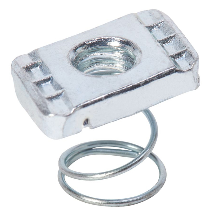 N7227ZNLOK 700 Standard Channel Nut With Spring, For Use With B11 and B12 Series Tall Mini Channel, 0.15 in THK, #10-24 Thread, Steel