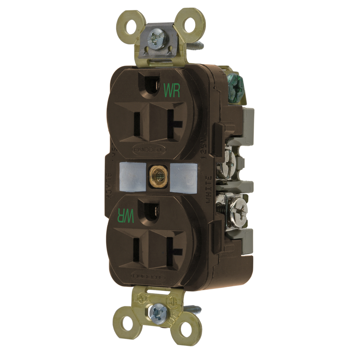 Straight Blade Receptacle, Weather-Resistant Duplex, Industrial Grade, 20A 125V, 2-Pole 3-Wire Grounding, 5-20R