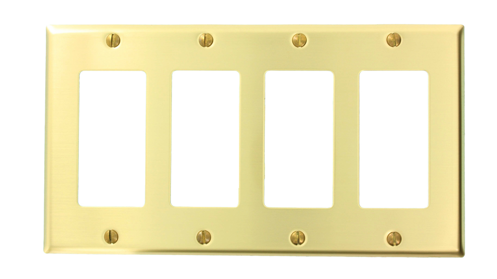 4-Gang Decora/GFCI Device Decora Wallplate, Brass, Device Mount, Brass