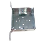 Square Box, 21 Cubic Inches, 4 Inch Square x 1-1/2 Inch Deep, 1/2 Inch and 3/4 Inch Eccentric Knockouts, Pre-Galvanized Steel, Non-Metallic Cable Clamp (C-5), #12 AWG Solid Ground Wire Pigtail, and CV Bracket Mounted Flush, for use with Non-Metallic Sheathed Cable