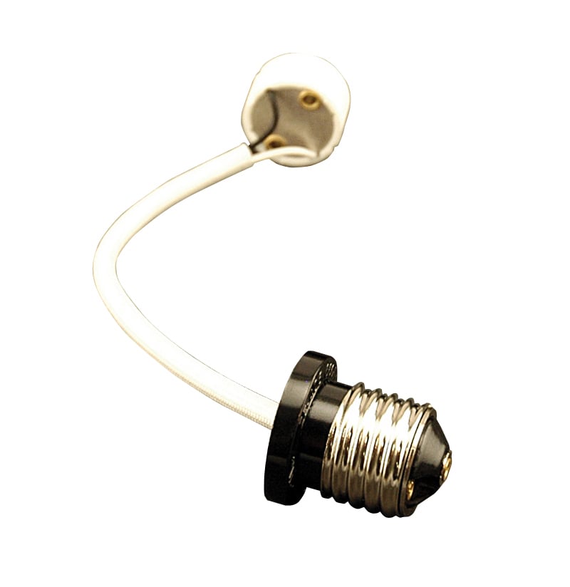 The GU10 socket whip is ideal for use with IC1, IC1P, TC1, and TC1R fixtures. Features a medium base to GU10 base flexible socket adaptor.