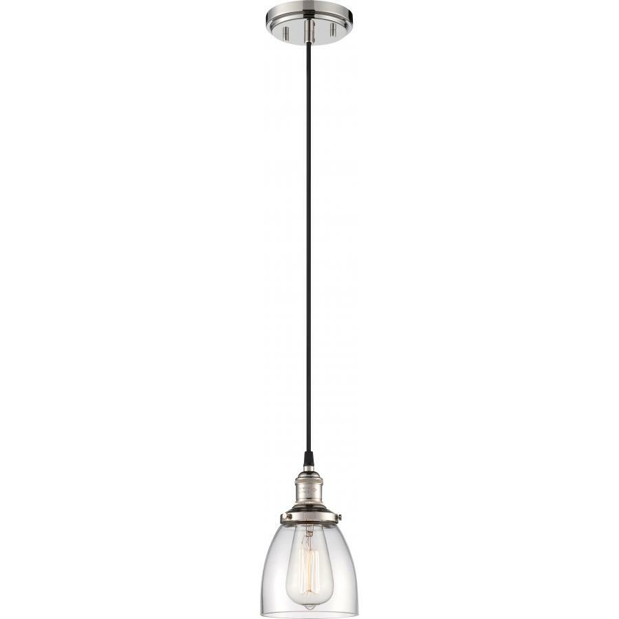 Vintage 1 Light Pendant with Clear Glass Vintage Lamp Included Polished Nickel 5"