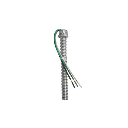 EPCO, Fixture Whip, Solid Wire, Number Of Conductors: 3, Conductor Size: (3) 14 AWG, Voltage Rating: 120 V, Insulation Material: THHN, Color: Black,White,Green, Length: 6 FT, Conduit Size: 3/8 IN, Conduit Material: Steel, Includes: Die Cast Snap-In Connectors