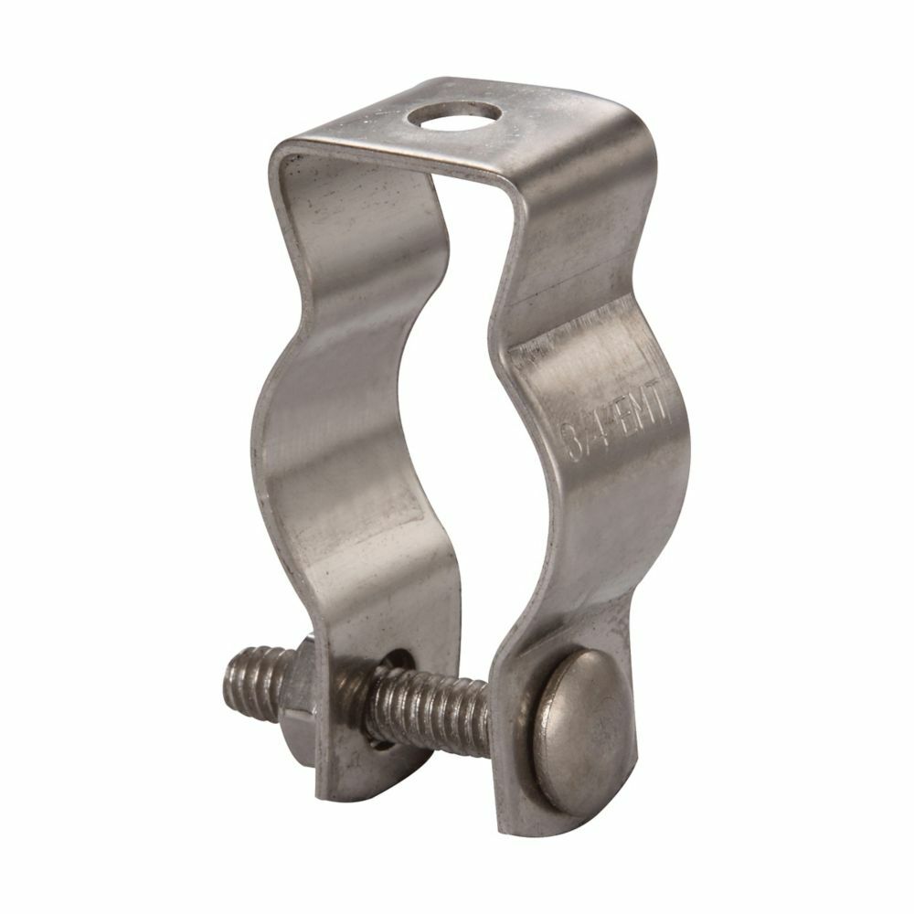 Eaton Crouse-Hinds series rigid/IMC conduit hanger, EMT and rigid/IMC, 1/2" EMT conduit size, 301 stainless steel, 3/8" and 1/2" rigid conduit size, With bolt