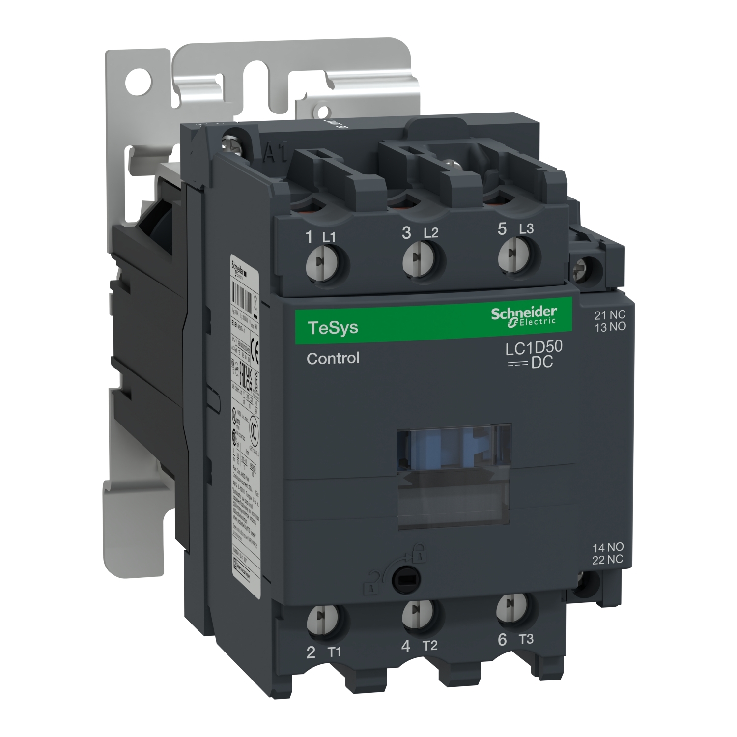 IEC contactor, TeSys D, nonreversing, 50A, 40HP at 480VAC, up to 100kA SCCR, 3 phase, 3 NO, 24VDC coil, open