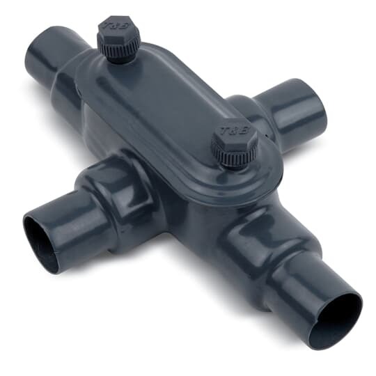 PVC Coated Conduit Body, X Type, Form 8 UL-4X, Size 3/4 Inch/21 Metric, Iron, Dark Gray