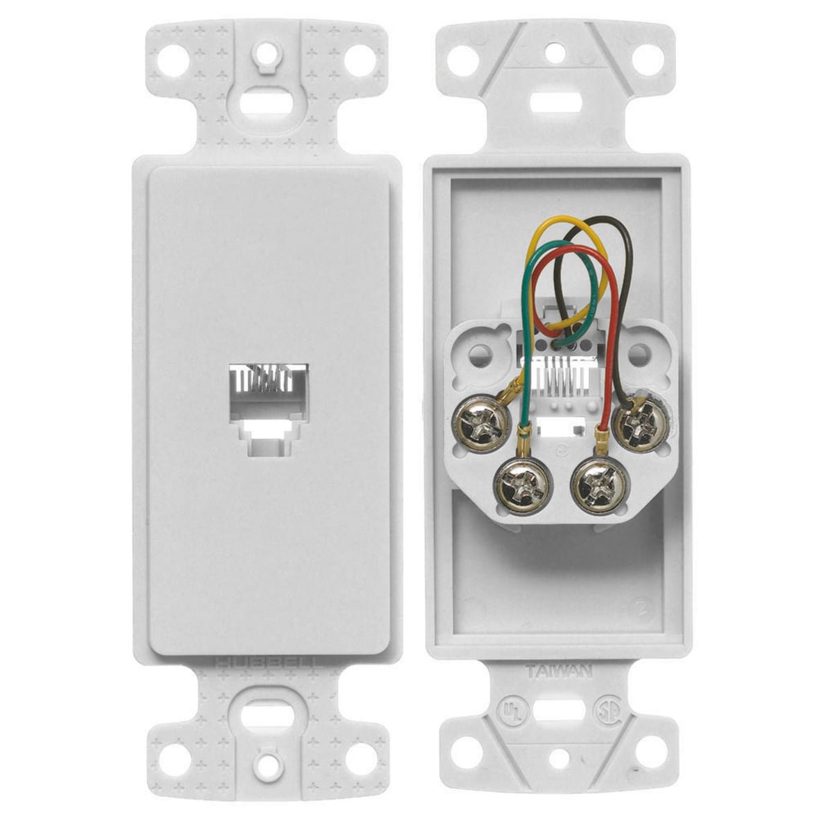 Plates, 1-Gang Frame, With Jack, 6- Position 4-Conductor, Screw Terminal, White
