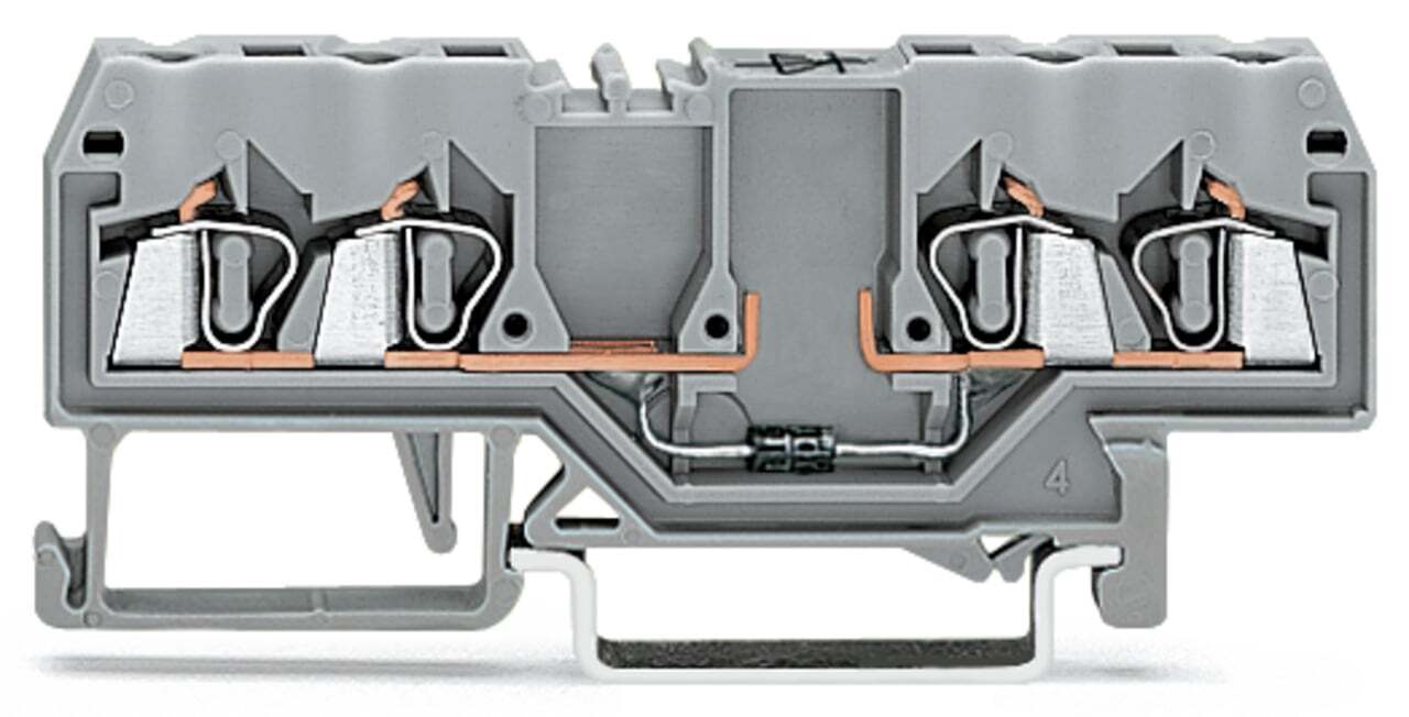 Component terminal block; 4-conductor; with diode 1N4007; anode, left side; for DIN-rail 35 x 15 and 35 x 7.5; 2.5 mm; CAGE CLAMP; 2,50 mm; gray