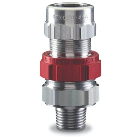 Star Teck hazardous location aluminum jacketed cable fitting. Hub size of 1 inch. Range over jacket from 0.880 - 1.065 inch.