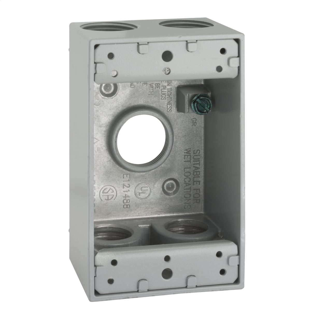 1G WEATHERPROOF BOX (5) 3/4 IN. OUTLETS - GRAY