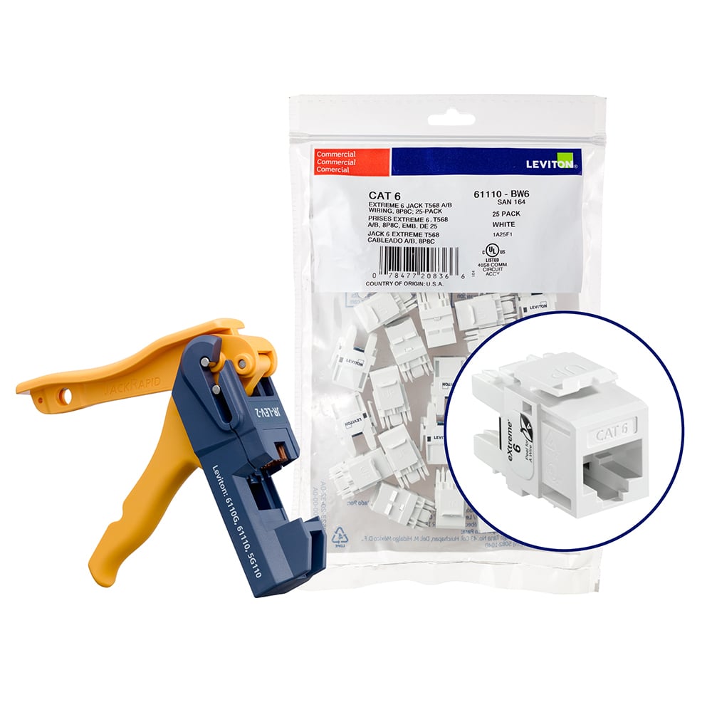 150 eXtreme Cat 6 QuickPort Connectors, White, Kitted with Jack Rapid Tool