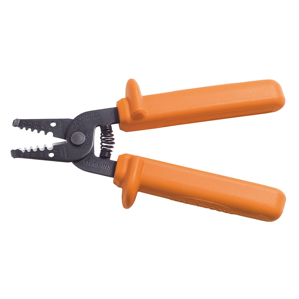 11049-INS Self-Opening Wire Stripper/Cutter, 16 to 8 AWG Stranded Cable, 7 in OAL, Steel Body