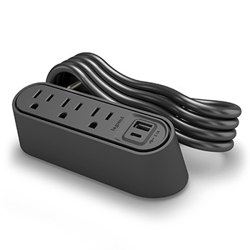 WSPC320CBK Slim Desktop Power Center, 3 Outlets, USB A/C, Black, 6 ft Cord