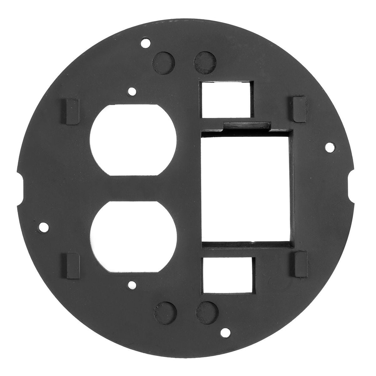 In-Floor Delivery Systems, SystemOne, Sub-Plate, (1) Duplex Opening, (2) Flush Hubbell Keystone Openings and 1.5-Unit Recessed Hubbell iSTATION Opening, Black