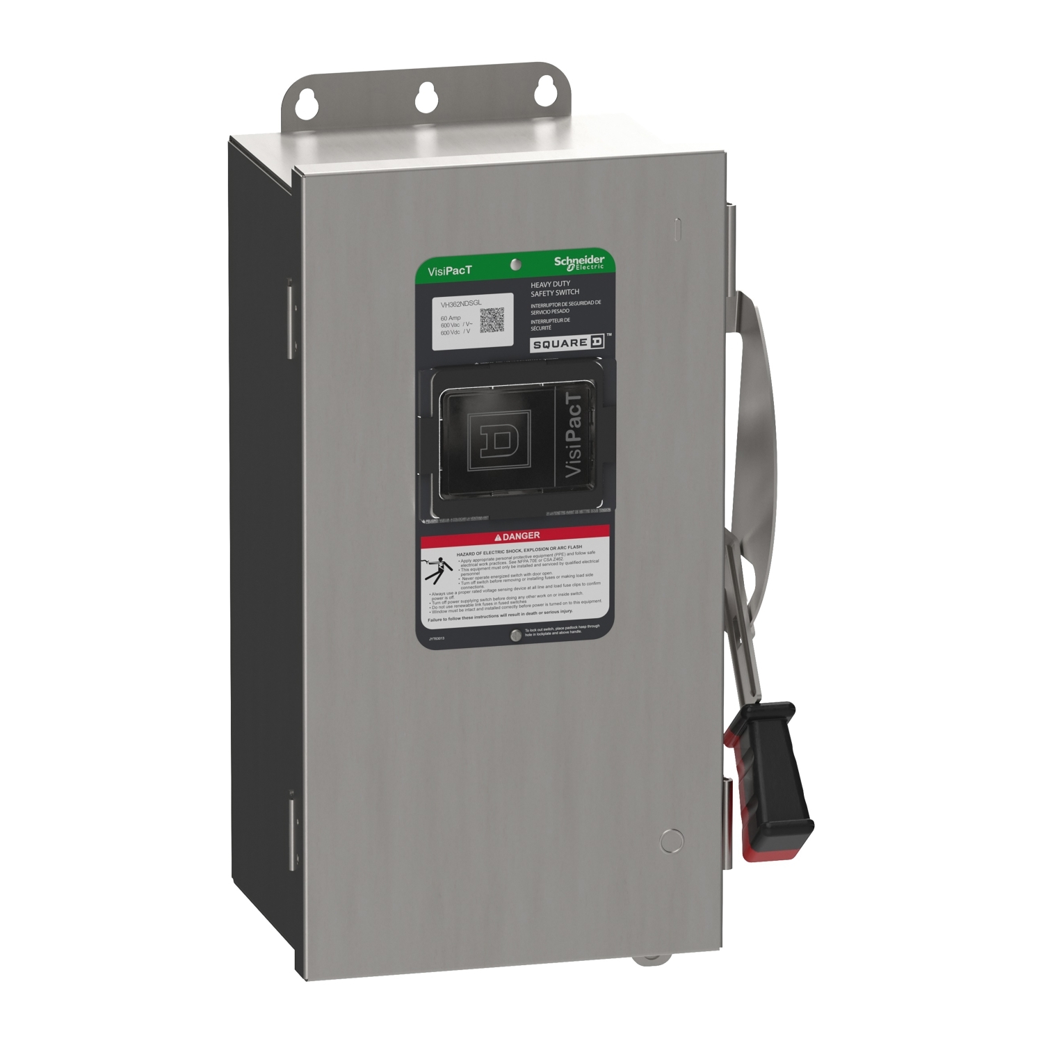 Safety switch, VisiPacT, heavy duty, fused, viewing window, NEMA 4X, 600V, 60A, 3 pole, neutral installed, ground lugs