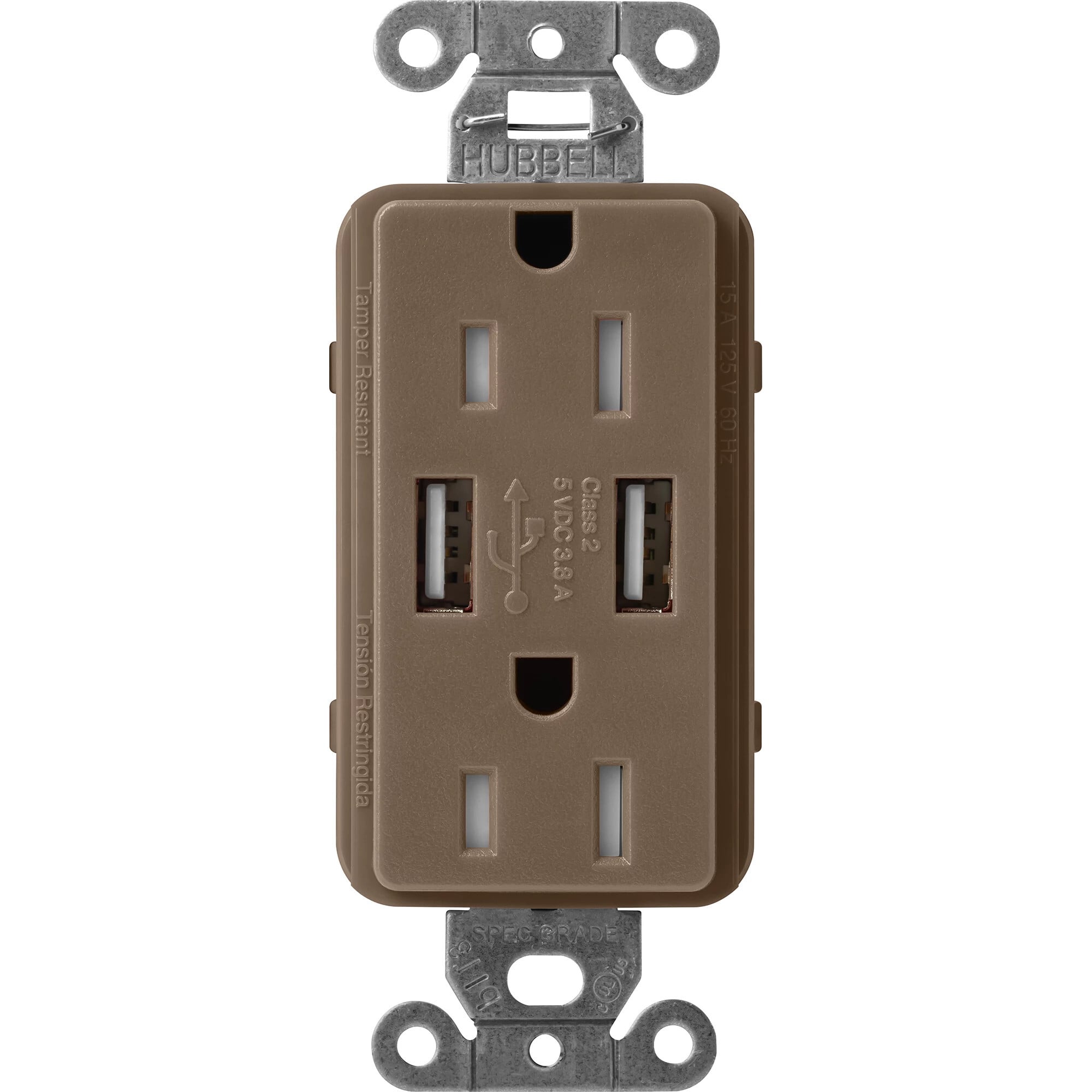 Lutron Claro USB Type A 2.0 Duplex Receptacle, 15 Amp, Espresso