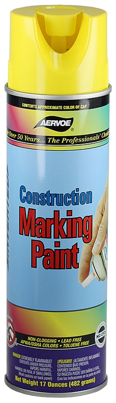 Construction Marking Paint, Hi-Visibility Yellow, 20 oz. Aerosol, 17 oz. net weight