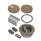 Kits come with two installed receptacles, ultra thin stamped steel flange, and flush-to-the-floor in-use and blank covers. Includes a low voltage keystone holder for up to 4 low voltage ports. Installs easily into our 5.5" round concrete box (FLBC5500). Cover is powder-coated brown.