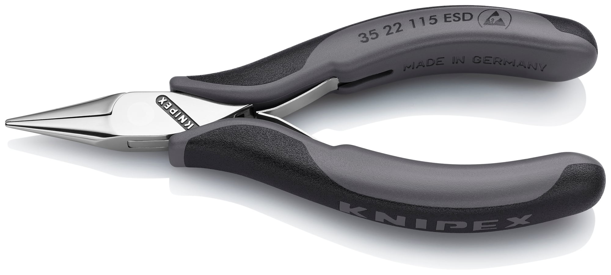 Electronics Pliers-Half Round Tips, ESD Handles, 4 1/2 in., Multi-Component, Polished, Half-round Jaws