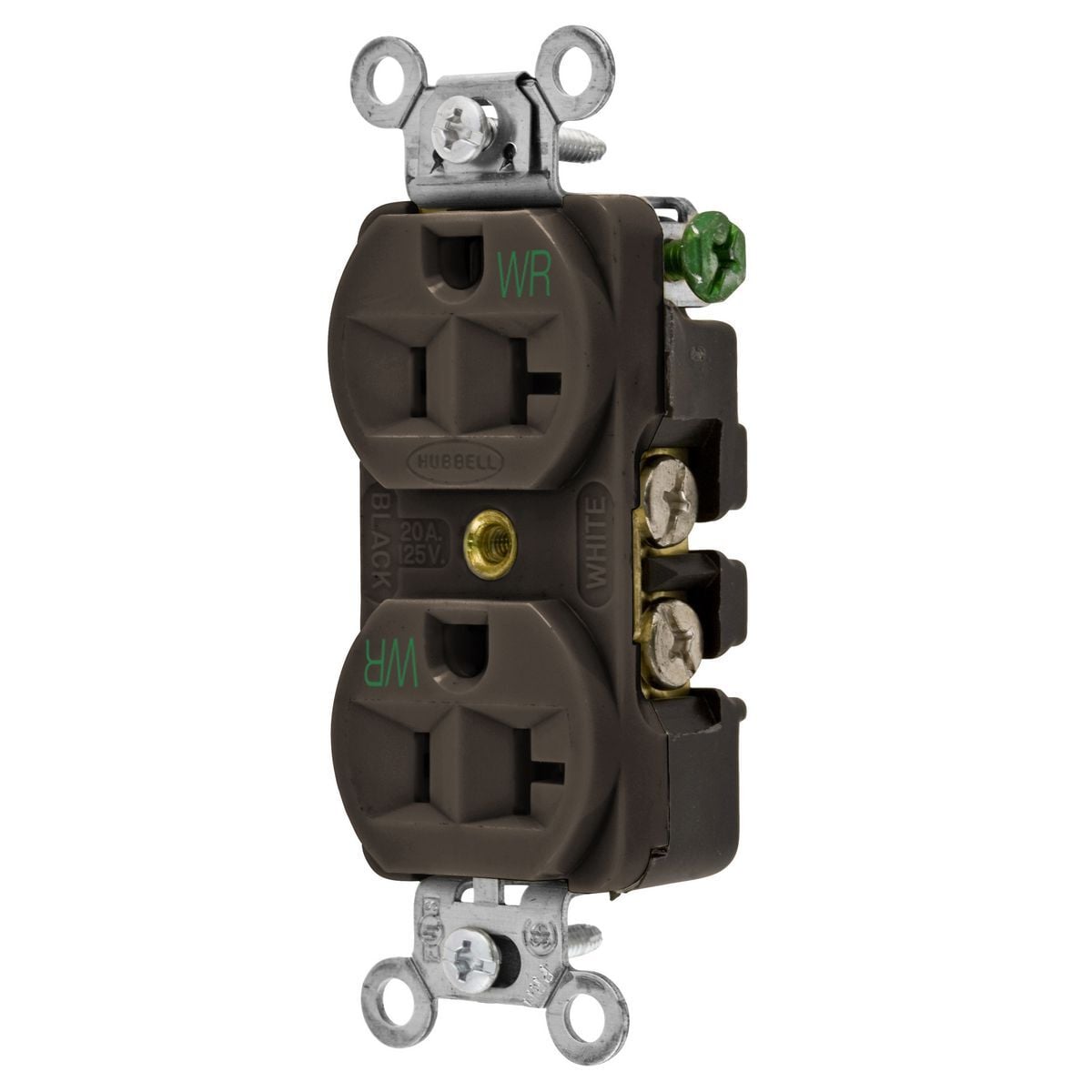 Straight Blade Devices, Weather Resistant Receptacles, Duplex, Commercial/Industrial Grade, 2-Pole 3-Wire Grounding, 15A 125V, 5-15R, Brown