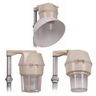 Hazlux 1 fixture high-pressure sodium restart 70W high reactance 120/277/240/277V 60Hz standard housing refractor globe (IES type I) with polymeric guard 1-1/2 inch 25 degree angle stanchion Unipak with clear lamp with reflector