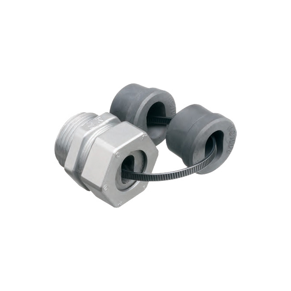 Zinc die-cast, 1-1/2" two letter-coded Gland-type service entrance cable connector that is listed to handle different cable sizes.
