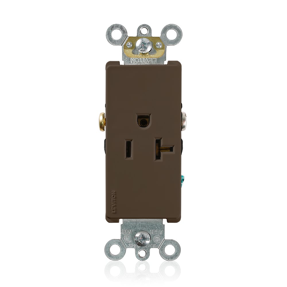 20 Amp, 125 Volt, NEMA 5-20R, 2P, 3W, Decora Plus Single Receptacle, Straight Blade, Commercial Grade, Self-Grounding, , , Side Wired, Steel Strap, - BROWN