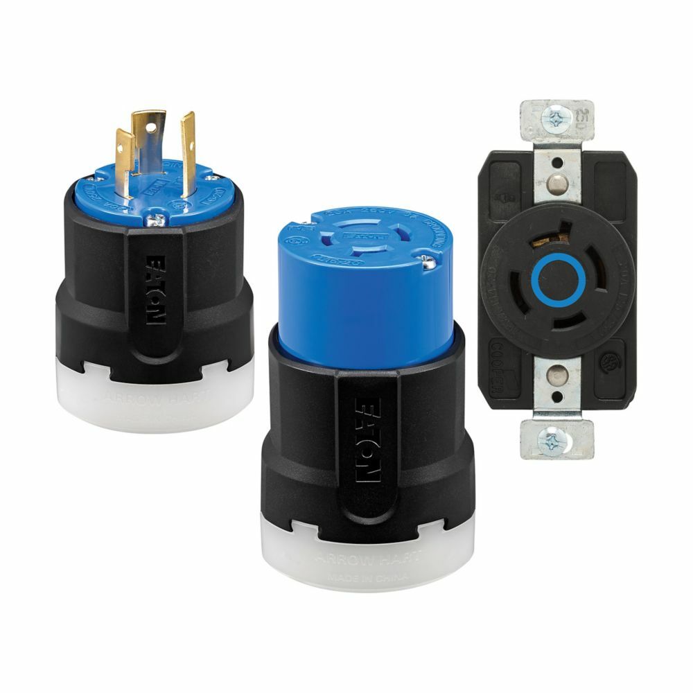 Eaton Arrow Hart Color Coded Locking Plug, Locking Plug, #14-8 AWG, 30A, Industrial, 250V, Back, Blue, Black, Ultra grip, Nylon, L6-30, Two-pole, Three-wire, Nylon, 0.38 - 1.00" (9.5 - 25.4mm)