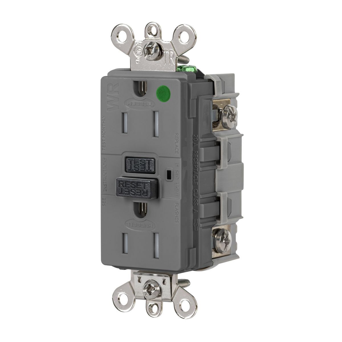 15A, 125V Industrial Hospital Grade, Tamper-Resistant, Weather-Resistant, Ground Fault Receptacle, Gray
