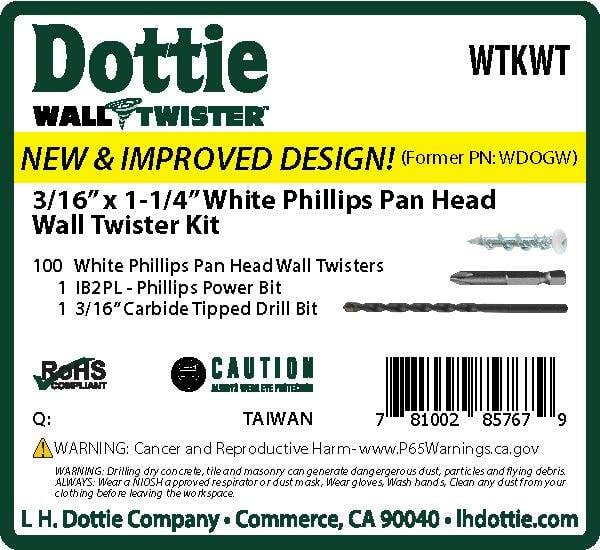 3/16 inch x 1-1/4 inch White Phillips Pan Head Wall Twister Anchor Kit