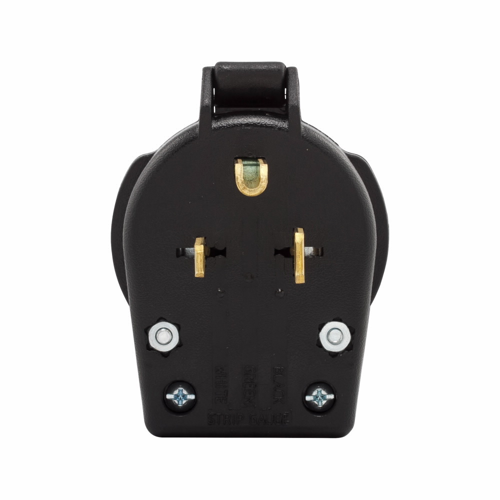 Eaton Arrow Hart heavy-duty universal nema power plug , #10-6 AWG, 30A/50A, Commercial, range & dryer, 250V, Back wire, Black, Brass, PVC, 6-30P, 6-50P, Screw, 1.10", PVC, Retail Box