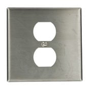 2-Gang Type 302 Stainless Steel 1-Duplex, Centered Opening Wallplate, Stainless Steel