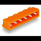 THT male header; 1.2 x 1.2 mm solder pin; angled; Pin spacing 7.62 mm; 7-pole; orange