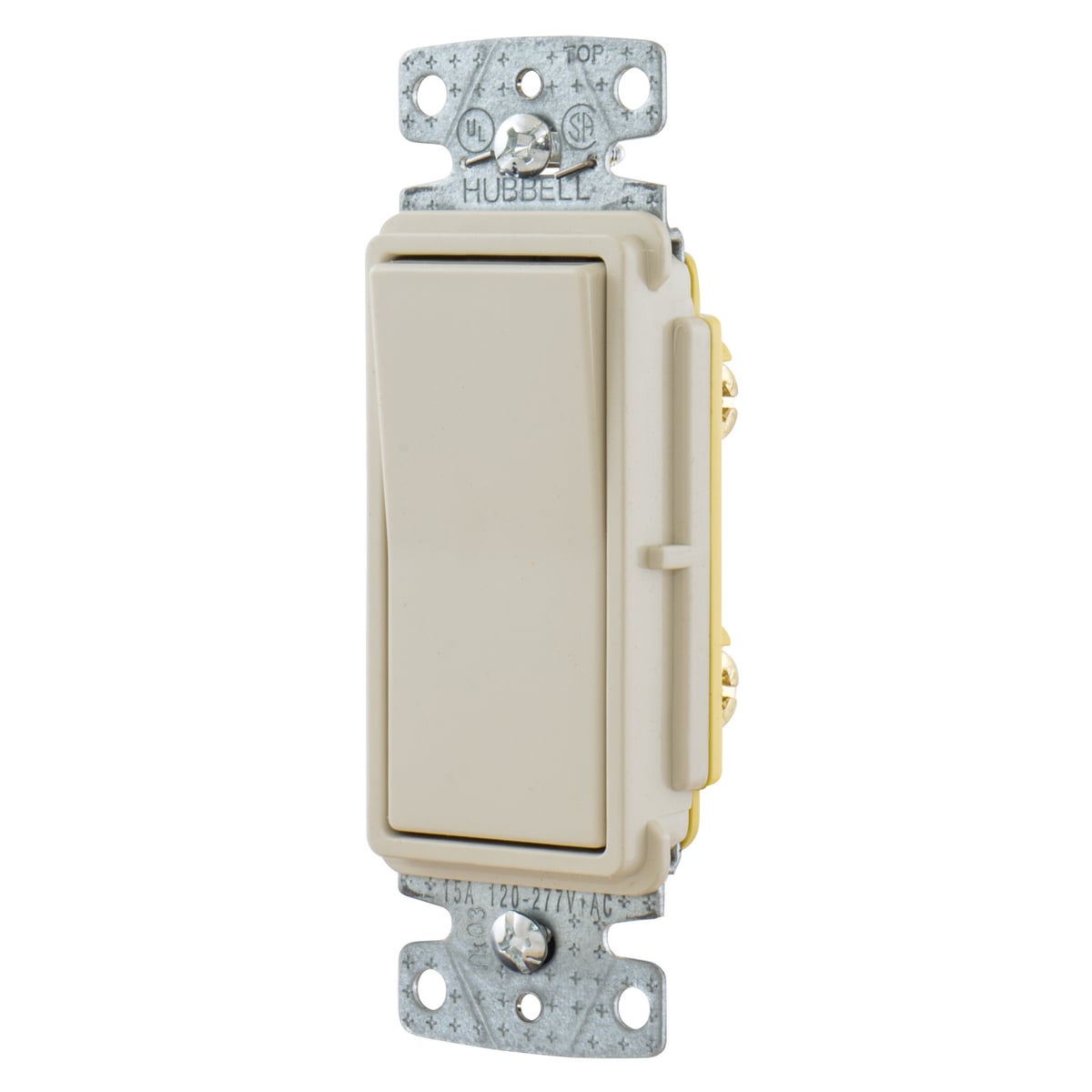 tradeSELECT Decorator Switch, Residential Grade, Rocker Switch, General Purpose AC, Single-Pole, 15A 120/277V AC Push Back and Side Wired