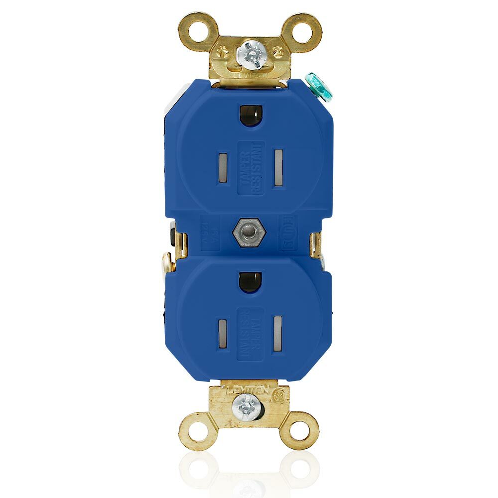 Tamper-resistant Duplex Receptacle,  Flat Face, 2-pole 3-wire, NEMA 5-15R, 15A-125V, Fed-Spec, Blue, Self-ground, Back And Side Wired. Industrial Spec Grade,