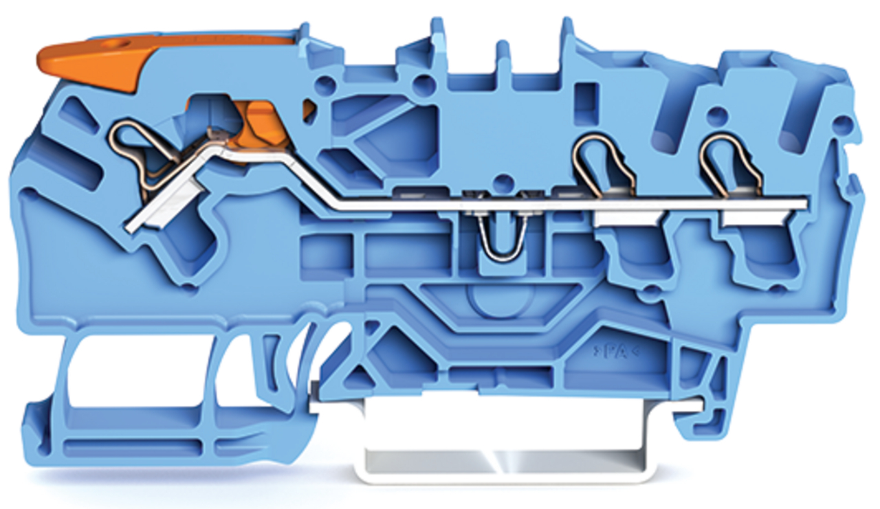 3-conductor through terminal block; with lever and Push-in CAGE CLAMP; 2.5 mm; with test port; suitable for Ex i applications; side and center marking; for DIN-rail 35 x 15 and 35 x 7.5; Push-in CAGE CLAMP; 2,50 mm; blue