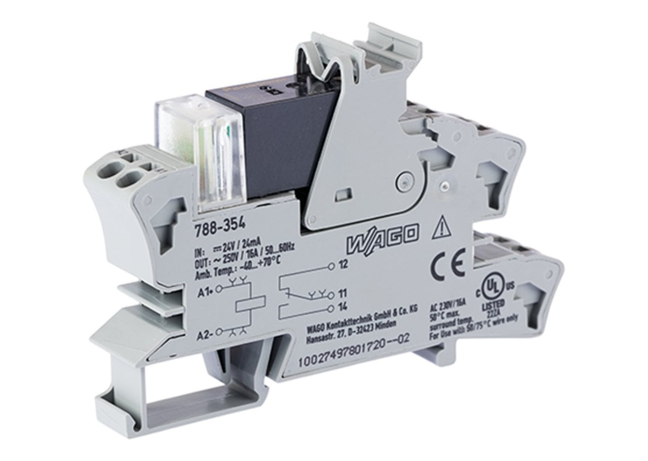 Relay module; Nominal input voltage: 24 VDC; 1 changeover contact; Limiting continuous current: 16 A; for lamp loads; Red status indicator; Module width: 15 mm; 2,50 mm; gray