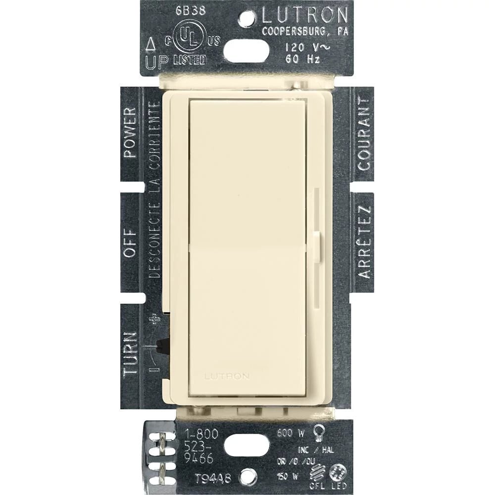 Diva LED+ Dimmer - Gloss Finish,  LED, Incandescent/Halogen, 3-way/single-pole, 150W LED or 600W inc/hal clamshell packaging in almond