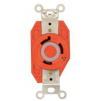30-Amp, 277-Volt, Flush Mounting Locking Receptacle, Industrial Grade, Isolated Ground, V-0-MAX, Orange