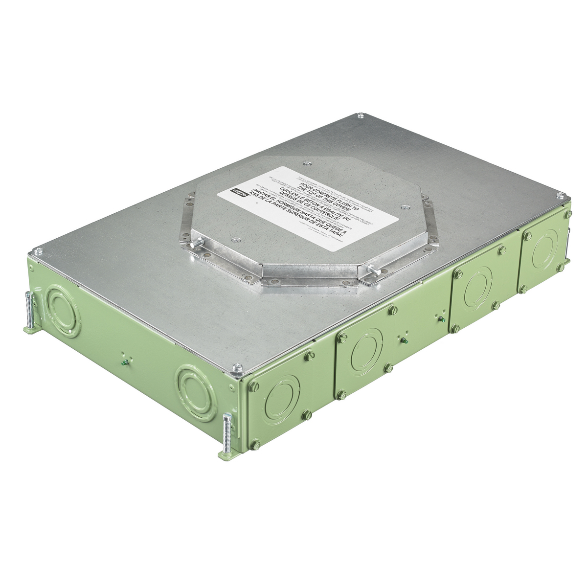 Concrete Floorboxes, Galvanized Stamped Steel Box, Recessed, 6-Gang CFB Series Box for Round Covers, 3.75" Minimum Depth of Pour, Corrosion Resistant Paint