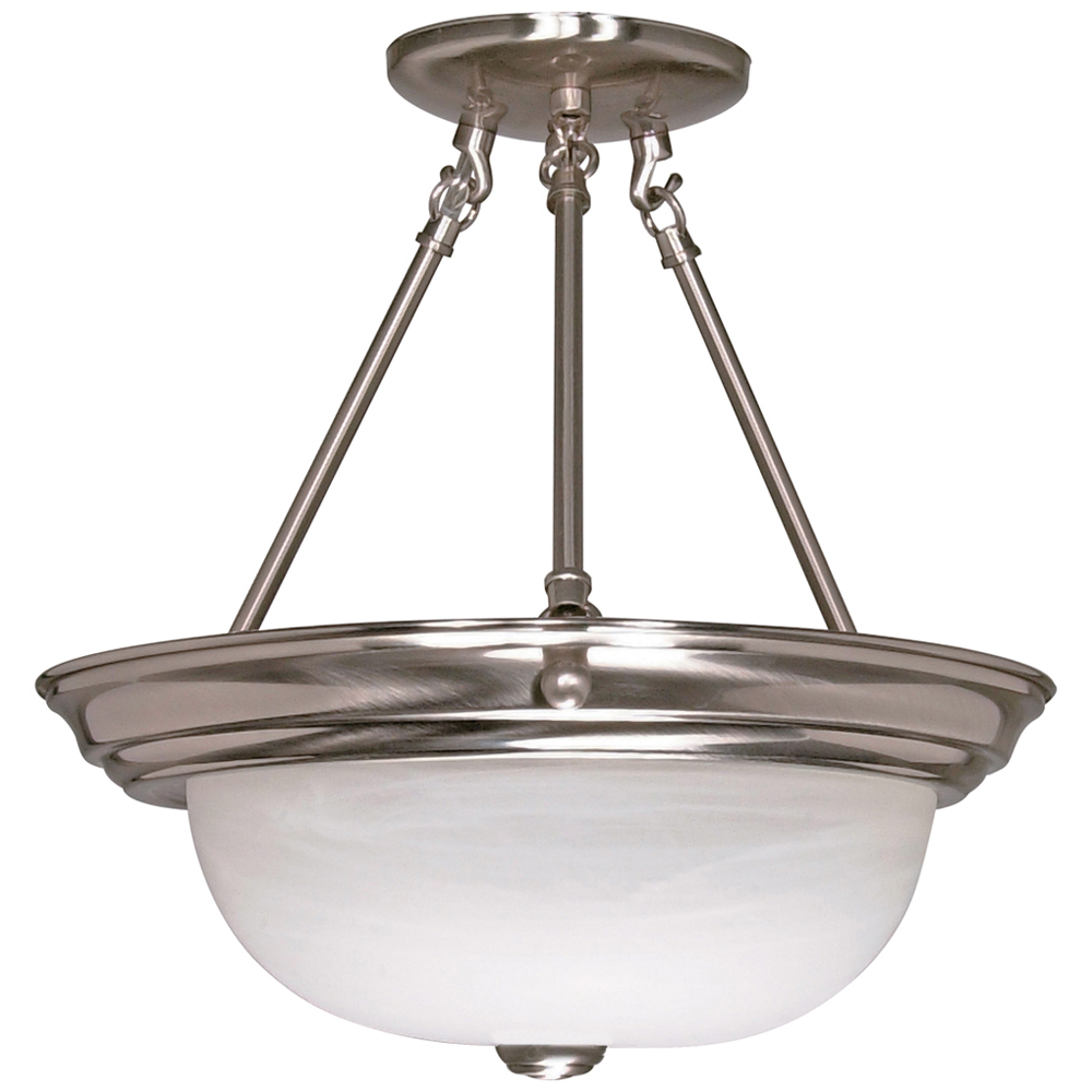 3 Light - 15 - Semi-Flush - Alabaster Glass - Brushed Nickel