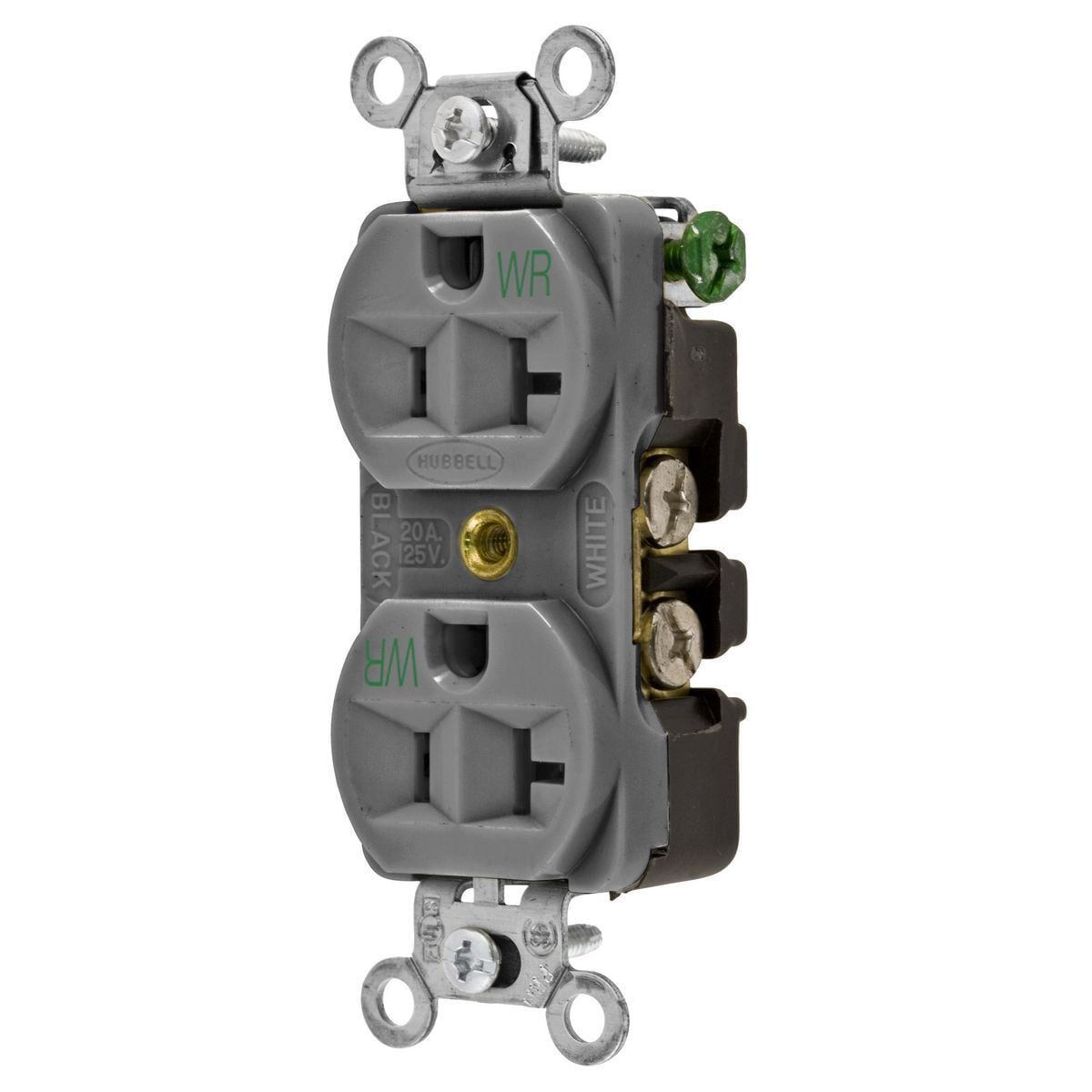 Straight Blade Devices, Weather Resistant Receptacles, Duplex, Commercial/Industrial Grade, 2-Pole 3-Wire Grounding, 15A 125V, 5-15R, Gray