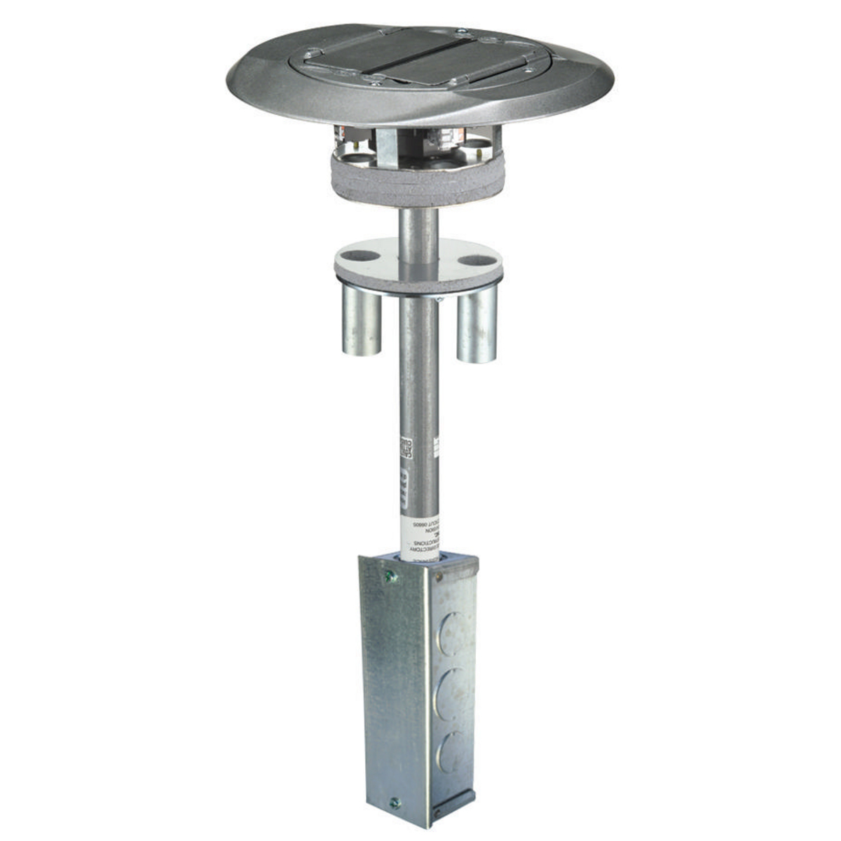 In-Floor Delivery Systems, SystemOne, Fire-Rated Poke-Through, 1 Piece Unit, (4) 20A, 125V Receptacles, (4) Hubbell Keystone Openings, Junction Box, Cover with Gray Finish