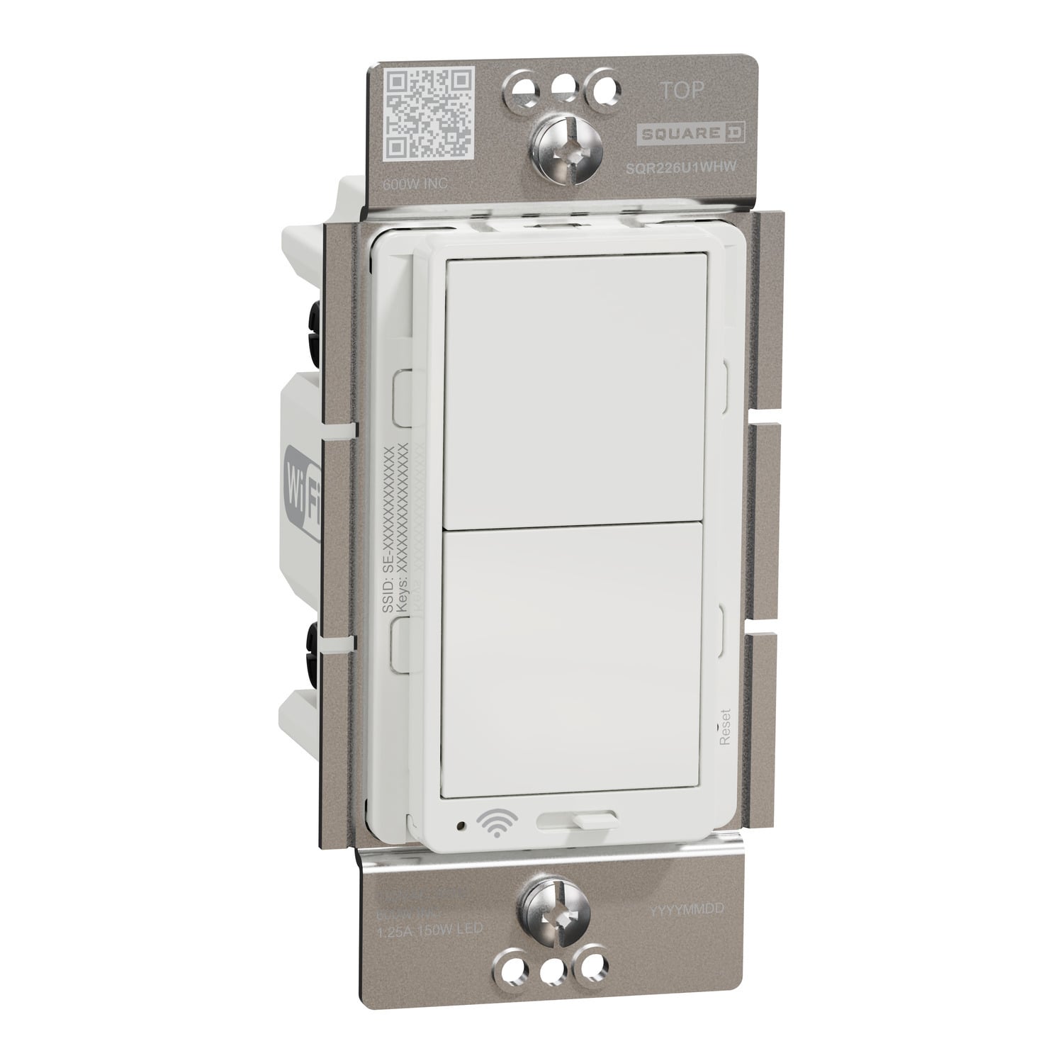 Dimmer, X Series, rocker, 600W, single pole, 3 way, WiFi connected, white, matte finish