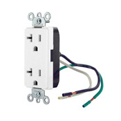 20 Amp, 125 Volt, NEMA 5-20R, 2P, 3W, Decora Plus Duplex Receptacle, Straight Blade, Commercial Grade, Self Grounding, with leads, Steel Strap, - White