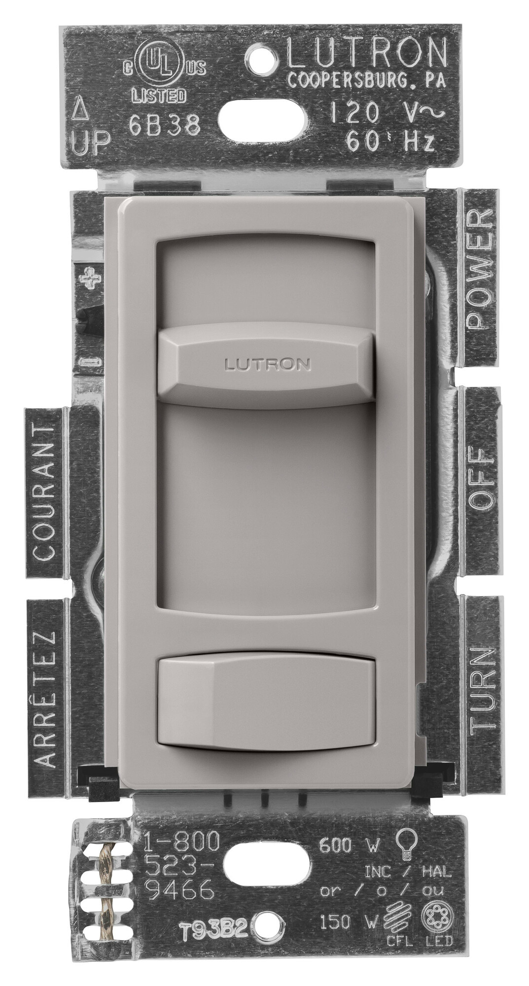 Skylark Contour LED+ Dimmer, Incandescent/Halogen, 3-way/single-pole, 150W LED or 600W inc/hal in gray