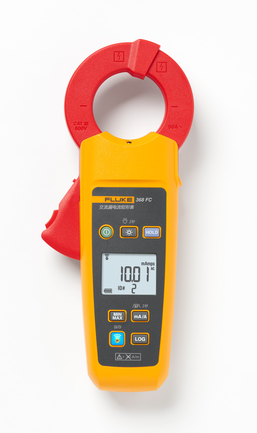 Leakage current clamp meter with 40 mm jaw. Includes soft case, and 2 AA batteries